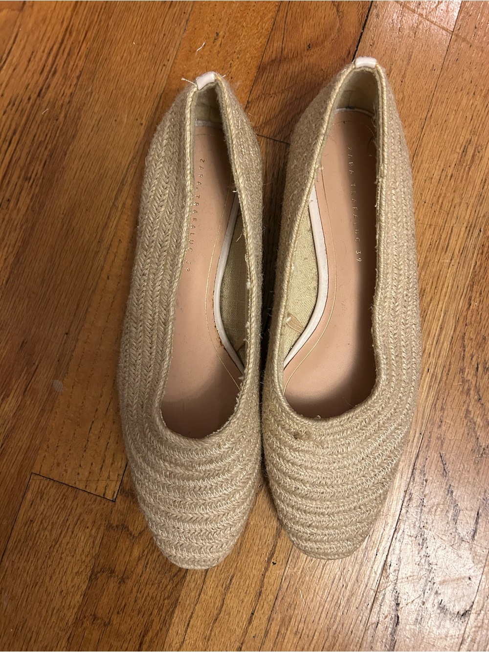 Zara Beige Woven Espadrille Ballet Flats